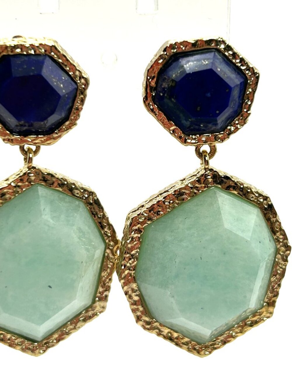 Isharya Statement Drop Earrings Gold Plated Blue Green Dangle Boho Luxe